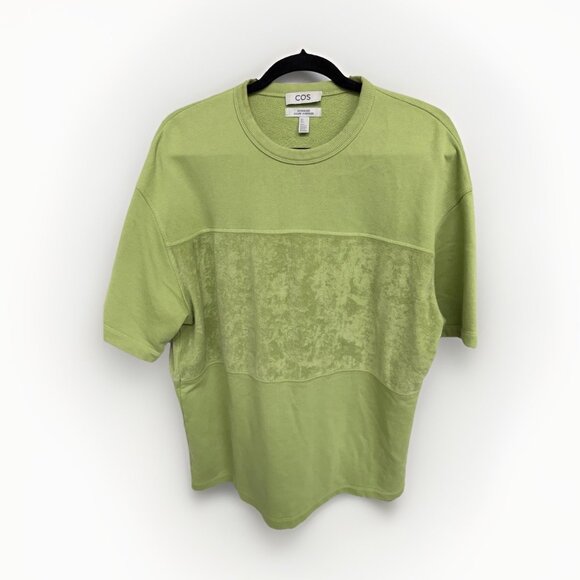 COS Size S Oversized Coupe 100% Cotton Tshirt- Green With Terry cloth Panel - Picture 1 of 6